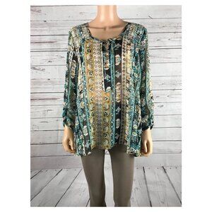 STYLE & CO Women's Floral/Metallic Striped Front Tie Blouse NWT L